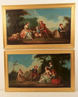 PAIR OF LARGE 19TH C. O/C COURTING SCENE PAINTINGS