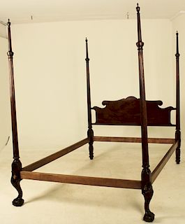 ENGLISH CHIPPENDALE STYLE MAHOGANY 4 POSTER BED