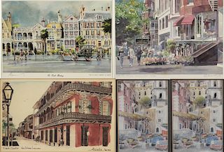 COLLECTION OF AMERICAN LANDMARK LOCALES AND STREET SCENES, HAND COLORED AND SIGNED