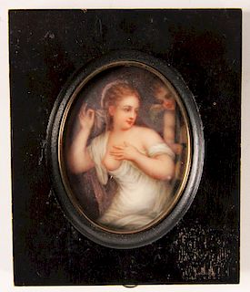 MINIATURE OVAL PAINTED PORTRAIT OF YOUNG GIRL