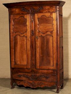 PROVINCIAL LOUIS XV STYLE CARVED FRUITWOOD ARMOIRE