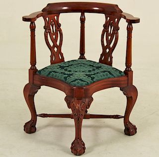 CHIPPENDALE STYLE MAHOGANY CORNER CHAIR