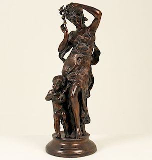 FRENCH BRONZE SCULPTURE OF WOMAN AND CHILD