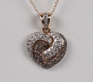 14K CHAMPAGNE AND WHITE DIAMOND HEART NECKLACE
