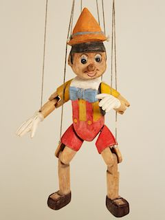 POLYCHROME ARVED WOOD PINOCCHIO DOLL PUPPET