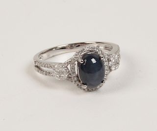 14K DIAMOND AND CABOCHON SAPPHIRE LADY'S RING