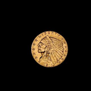 * A United States 1911 Indian Head $2.50 Gold Coin
