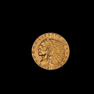 * A United States 1911-D Indian Head $2.50 Gold Coin