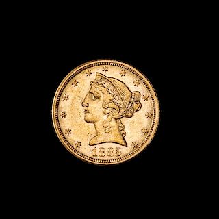 * A United States 1885 Liberty Head $5 Gold Coin