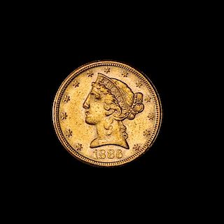 * A United States 1886-S Liberty Head $5 Gold Coin