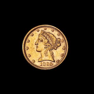 * A United States 1893 Liberty Head $5 Gold Coin