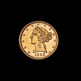 * A United States 1895 Liberty Head $5 Gold Coin