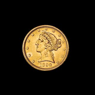 * A United States 1899 Liberty Head $5 Gold Coin