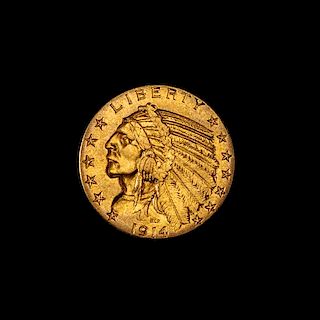 * A United States 1914 Indian Head $5 Gold Coin