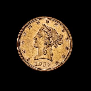 * A United States 1907 Liberty Head $10 Gold Coin