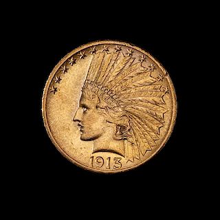 * A United States 1913 Indian Head $10 Gold Coin