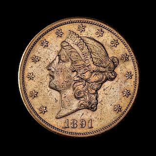 * A United States 1891-S Liberty Head $20 Gold Coin