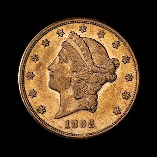 * A United States 1892-S Liberty Head $20 Gold Coin