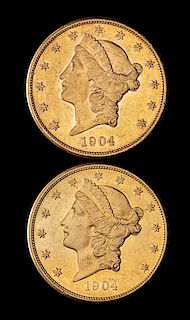 * Two United States 1904-S Liberty Head $20 Gold Coins