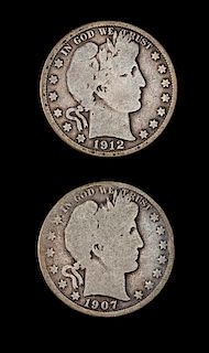 * Two United States Barber Half-Dollar Coins