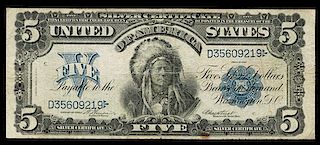 * A United States Series 1899 Indian Chief $5 Silver Certificate