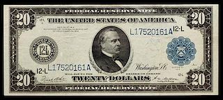 A United States Series 1914-L $20 Federal Reserve Note