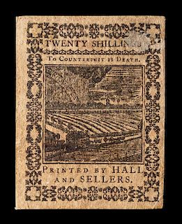 A Pennsylvania Colony 1/10/1773 20 Shilling Note