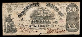 * An 1861 Confederate States of America T-18 $20 Note