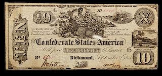 An 1861 Confederate States of American T-29 $10 Bank Note