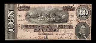 * An 1864 Confederate States of America T-64 $10 Note