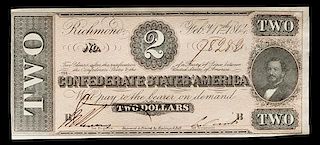 * An 1864 Confederate States of America T-70 $2 Note