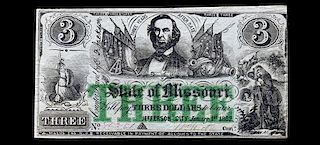 A State of Missouri 1862 Blue Paper $3 Note