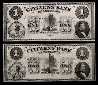 * Two Obsolete $1 Bank Notes: Citizens' Bank of Louisiana