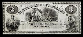* Obsolete $3 Bank Note: Citizens' Bank of Louisiana