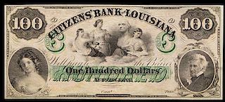 * Obsolete $100 Bank Note: Citizens' Bank of Louisiana