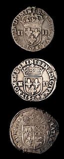 MEDIEVAL: Three Henry IV Silver 1/4 Ecu Coins