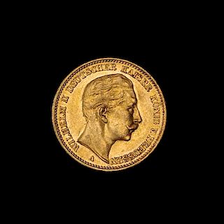 * A German States: Prussia 1904-A Kaiser Wilkelm II 20 Mark Gold Coin