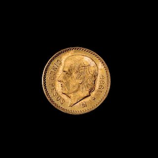 * A Republic of Mexico 1955-M 5 Peso Gold Coin