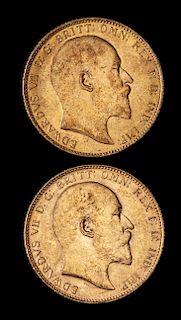 Two United Kingdom 1910 Sovereign: Edward VII Gold Coin