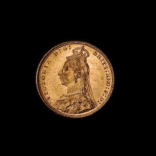 * A United Kingdom 1891 Sovereign: Jubilee Head-London Mint Gold Coin