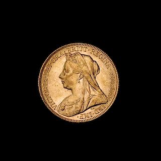 * A United Kingdom 1893 Sovereign: Veiled Head-London Mint Gold Coin