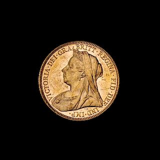* A United Kingdom 1893-M Sovereign: Veiled Head-Melbourne Mint Gold Coin