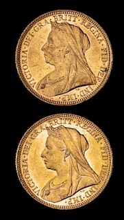 * Two United Kingdom 1895-M Sovereign: Veiled Head-Melbourne Mint Gold Coin