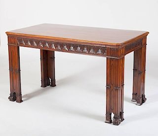 GEORGE III STYLE CARVED MAHOGANY LIBRARY TABLE, IN THE CHIPPENDALE TASTE, 20TH CENTURY