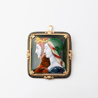 Botticelli Style 18k Gold and Limoges Style Enamel Brooch