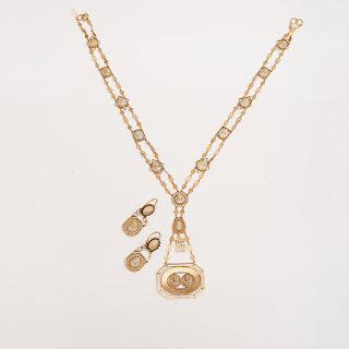 Georgian 14k Gold and Shell Cameo Necklace and Pair of Earrings