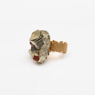 18k Gold and Pyrite Ring, in the Style of Andrew Grima