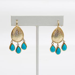 Ray Griffiths 18k Gold and Turquoise Earrings 