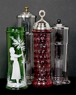 Four Glass Drinking Straw Jars, Height of tallest 13 3/4 inches.
