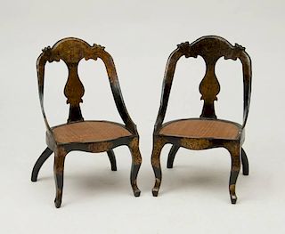 PAIR OF VICTORIAN BLACK LACQUER AND PARCEL-GILT CHILD'S CHAIRS